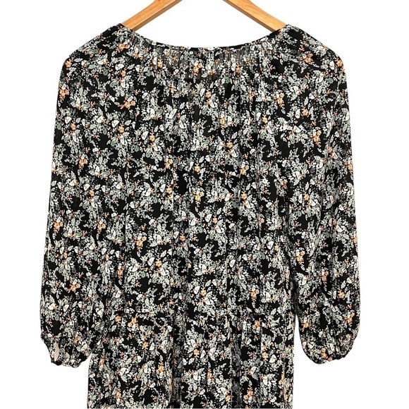 Banana Republic Dark Ditsy Floral Floaty Tiered Dress with Three Quarter Sleeves - Picture 8 of 16